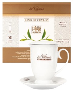 Sir William's Royal King of Ceylon 50x3g z kubkiem 400 ml z porcelany, wieczkiem i spodkiem