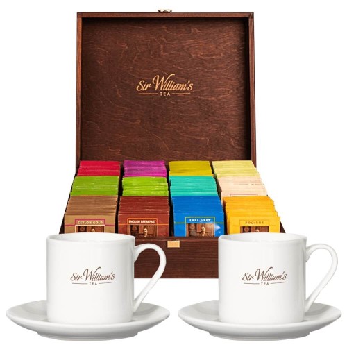 Sir William's Tea skrzynka 180 herbat i 2 kubki sztaplowane.jpg